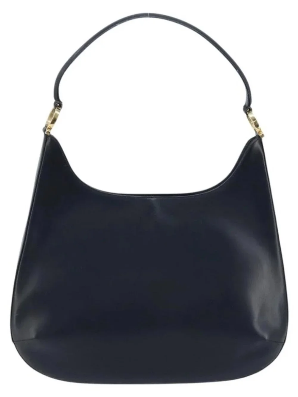Salvatore Ferragamo Gancini Shoulder Bag Leather Navy Gold Auth gh1923